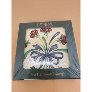 SET OF 4 NEW SEALED VTG LENOX POPPIES ON BLUE HARDBOARD COASTERS 4 1/8"